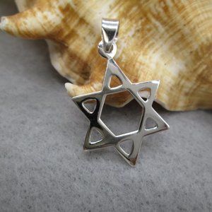 Polished Solid Sterling Silver Star of David Pendant> 1 1/4" tall>Jewish Star